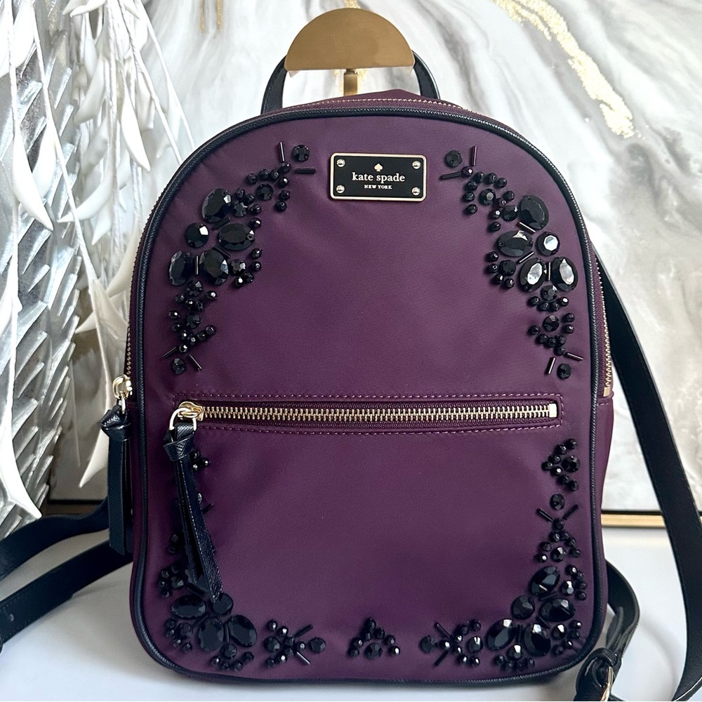 EUC Kate Spade Wilson Road Embellished Backpack in Deep Plum